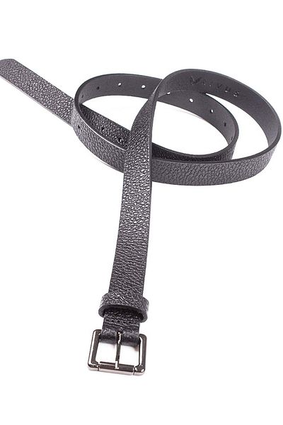 RİVUS Nickel Plated Square Metal Buckle Thin Leather Belt - Black