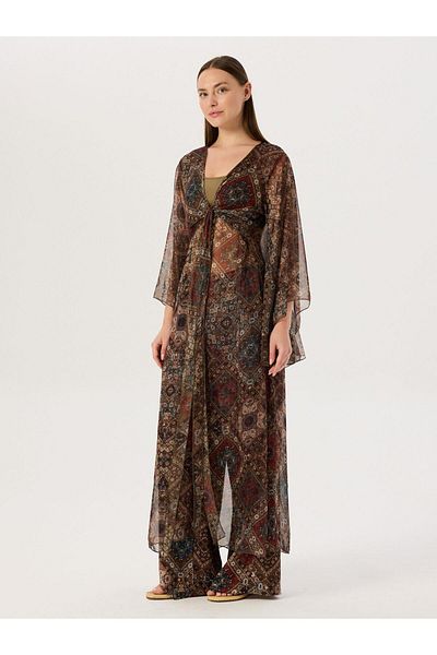 RİVUS Kimono cu model - Detaliu cravată în față