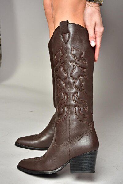 Fox Shoes T296815009 Kahverengi Kovboy Model Kadın Çizme