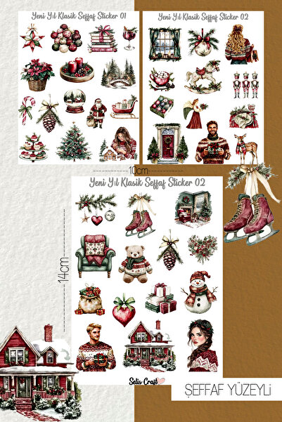 SelisCraft Yeni Yıl Klasik Temalı Şeffaf Sticker Seti 01-02-03 Ajanda Planlay...