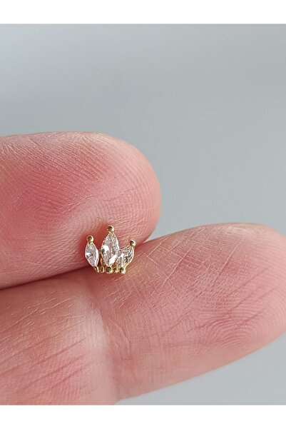 DCPİERCİNG Cerrahi Çelik Zirkon Taşlı Altın Taç Tragus Helix Conch Piercing