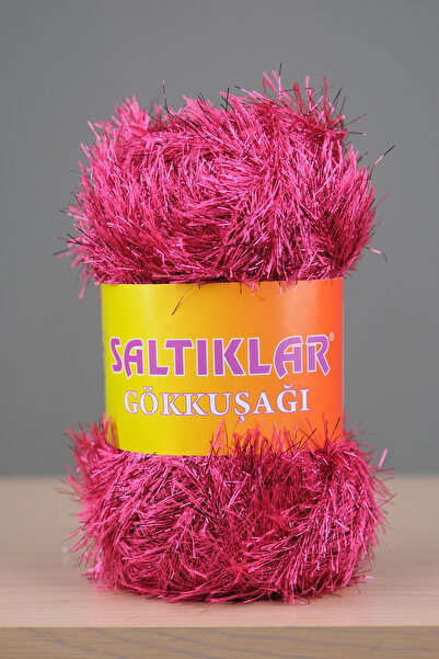 SALTIKLAR Gökküşağı Simli Yumoş Premium Simli Sakallı Ip 100gr/110m Pembe-22