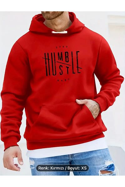 NEW TRENDY COLLECTİON Mektup Printed Hooded Sweatshirt, Comfortable Hooded Kangaroo Pocket Sweatshirt for Men