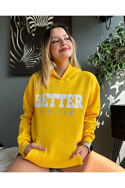 BEGRİFF Hanorac cu glugă supradimensionat cu imprimeu Better pentru femei