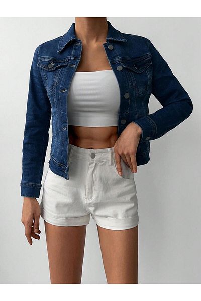 Polo State Jachetă de damă bleumarin din denim crop