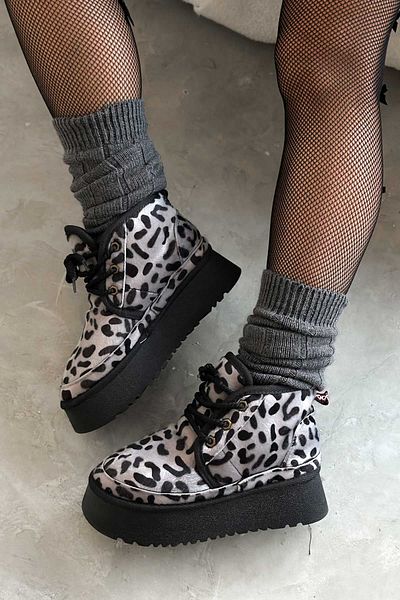 Shoebutik Μποτάκια Lolly Grey Leopard Print