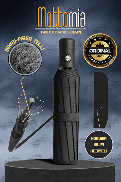 mottomia Siyah Renk Premium Kalite Mikro Fiber 8 Telli Tam Otomatik Açılır Rü...