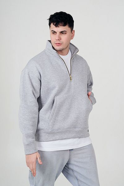 MBEY Φούτερ Oversize με χρυσό φερμουάρ ανοιχτό γκρι