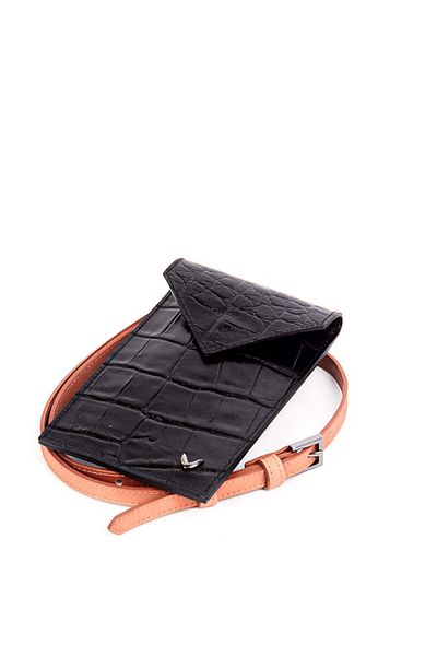 RİVUS Contrast Color Textured Leather Belt Bag - Black