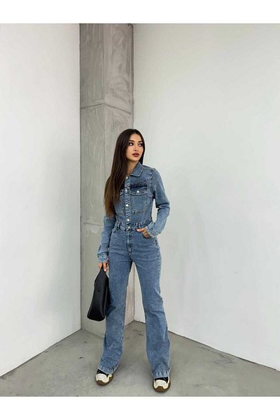 SHEVEGA Salopetă de damă albastră din denim cu jachetă cu picior evazat