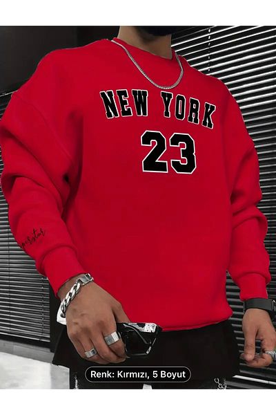 NEW TRENDY COLLECTİON New York 23 Printed Fashion Men's Casual Long Sleeve Crew Neck Sweatshirt, Suitable for Outdoor Sports