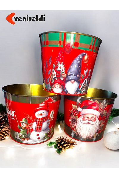 Yenigeldi (14X16X13 cm) 1 Piece Metal Christmas Corn Bucket, Ice Bucket