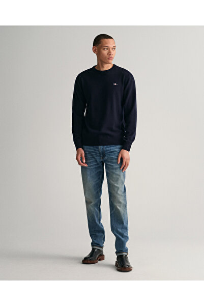 Gant Erkek Lacivert Regular Fit Bisiklet Yaka Yün Kazak