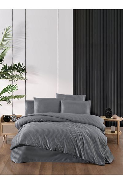 Rebeka Home Collection Σετ Παπλωματοθήκη Ανθρακί Σατέν Διπλό