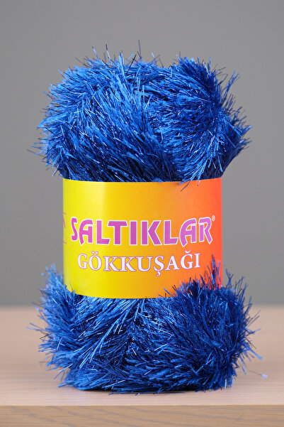 SALTIKLAR Gökküşağı Simli Yumoş Premium Simli Sakallı Ip 100gr/110m Saks Mavi-04
