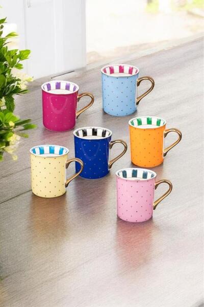 Kosova Puantiye Renkli Porselen Kupa 6'lı FNC-31