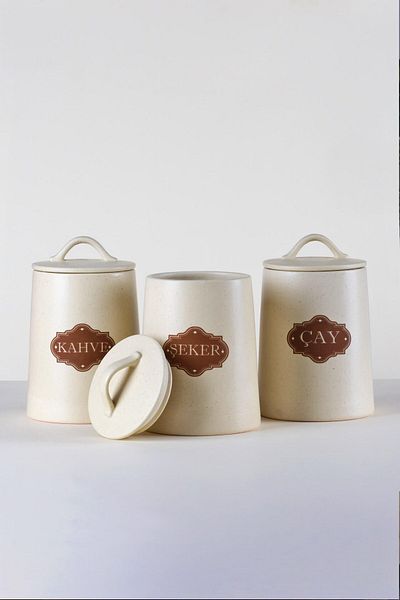 Glore Cream Ceramic 3-Piece Jar - Spice Holder Set