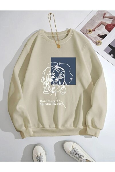 BEGRİFF Hanorac unisex cu imprimeu de frumusețe cu decolteu