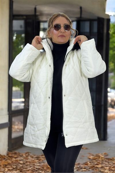 yagmurberen Excludable Hooded Double Closure Inside Complete Plush Imported Kri̇nkil Fabric Large Size Coat