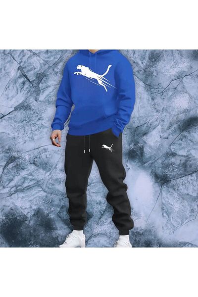 Minikelya Kangaroo Pocketed Leopard Tracksuit Set with 6 Color Options