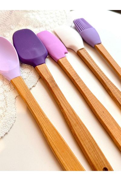 şirin eşyalarım Betty 5 Li Mini Bamboo Spatula Set - Purple