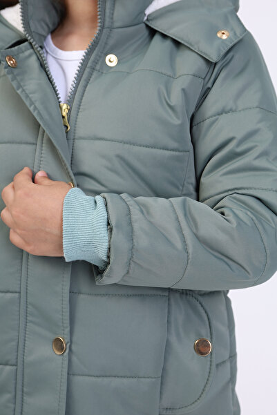 Toontoy Παλτό για κορίτσια με αντι-υδατική προστασία K με κουκούλα με τσέπες με φερμουάρ και κούμπωμα - Εσωτερικά με ψεύτικη γούνα