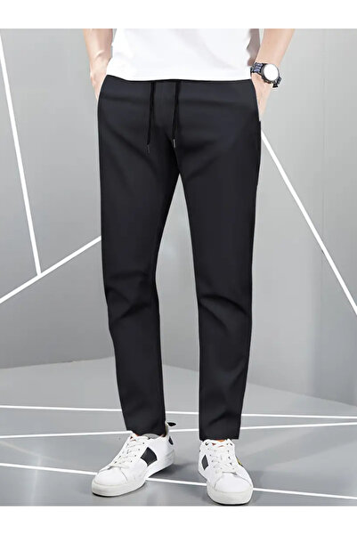 yx yustex sport Siyah Düz Paça Baggy Sportif Stil Eşofman Altı