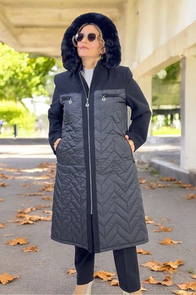 yagmurberen Plus Size Quilted Coat - Detachable Hood, Sleeve and Shoulder Lining