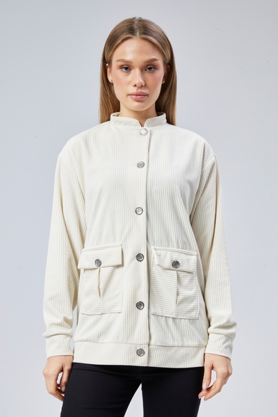 BW BEST WOMAN Αθλητικό μπουφάν με διπλές τσέπες και κουμπιά από βελούδινο ύφασμα