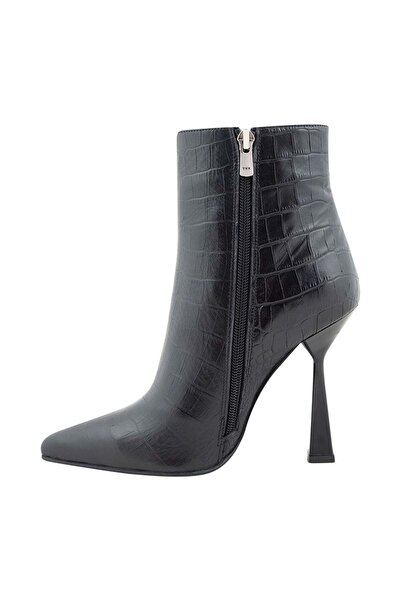 RİVUS Kroko Desen Kısa Topuklu Deri Bot - Siyah