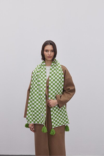 Fahhar Light Green Checkered Scarf