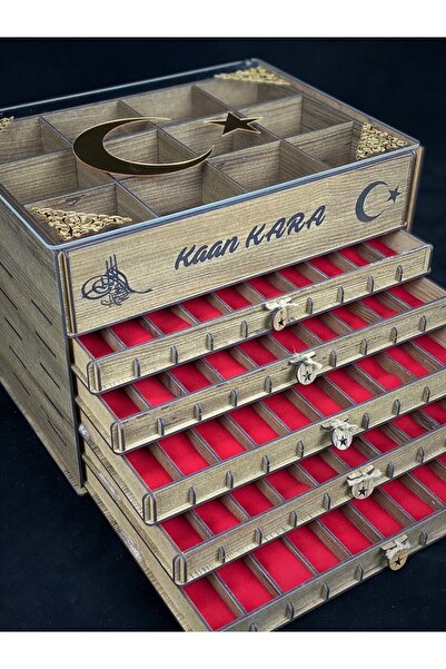 Yaman Hediyelik Kişiye Özel Cam Kapaklı Ahşap Tesbih Ve Saat Koleksiyon Kutusu (50 TESBİH, 12 SAATLİK)