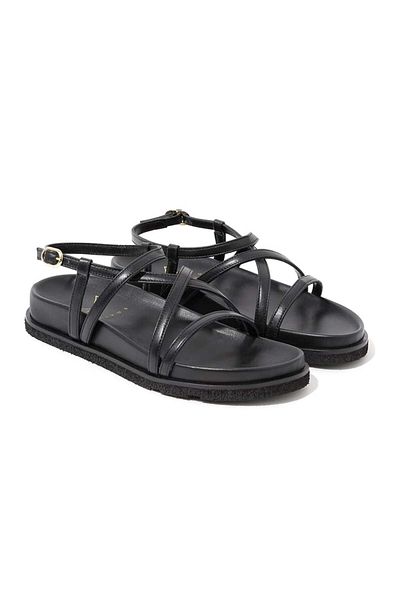 RİVUS Sandale plate cu curea din piele - Negru