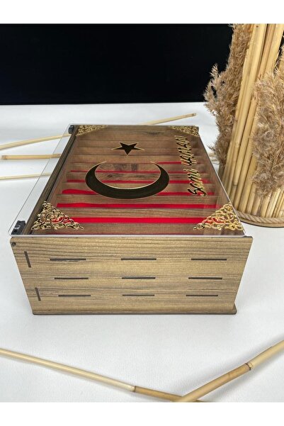 Yaman Hediyelik Kişiye Özel Cam Kapaklı Ahşap Tesbih Koleksiyon Kutusu Tespih Kutusu (40 TESBİHLİK)