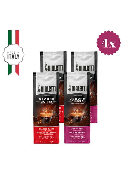 Bialetti 4 Pieces of Delicato and Classico 250 Gr Ground Coffee
