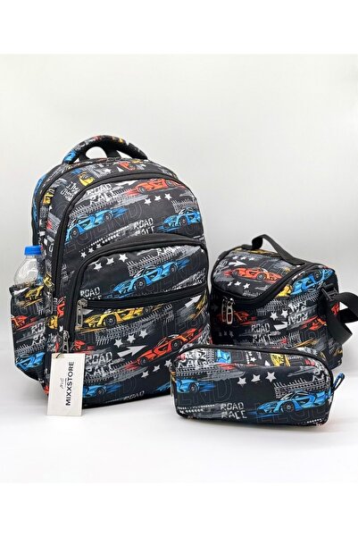 ms mixxstore Rucsac pentru școală primară pentru bărbați, cu model de mașină, culoare albastru bleumarin, Master Pack cu hrănire și suport pentru stilou