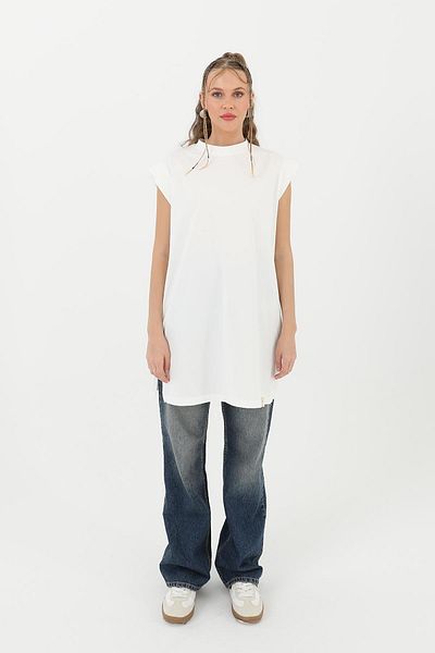 Soul Ecru Women's Sleeveless Basic T-Shirt - 30725Tun