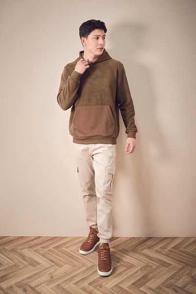 Fulla Moda Λούτρινο φούτερ με κουκούλα καγκουρό με 3 νήματα