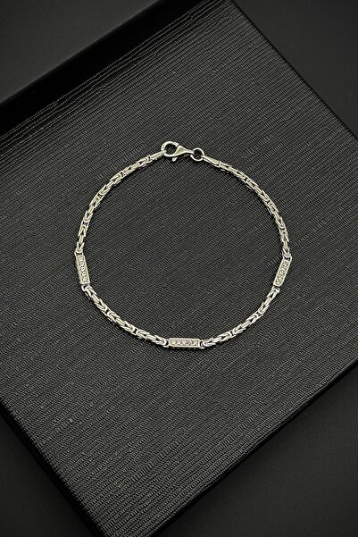 FRNCH 925 Ayar Gümüş İtalyan Model Beyaz Zirkon Taşlı Gümüş Renk Erkek Bilekl...