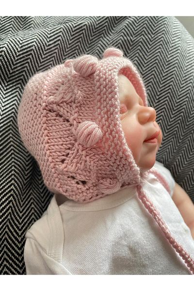 The Cloudish Shop Laura Lora Baby Beanie - Powder Pink Knitted Detailed Bonnet Hat