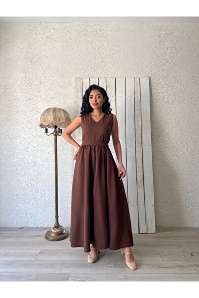 KÜÇÜĞÜM BUTİK Καφέ Crepe Gilet Φόρεμα