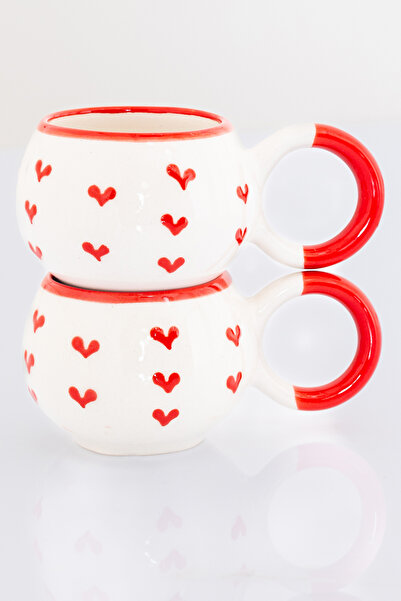 Bally Home Set of 2 Handmade Ceramic Heart Patterned Mug