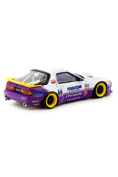 TOYFEST Tarmac Works 1/64 Pandem Mazda RX-7 FC3S أبيض / أرجواني - نموذج سيارة معدني قابل للجمع