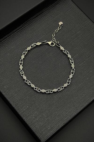 FRNCH 925 Ayar Gümüş İtalyan Model Zirkon Taşlı Gümüş-Siyah Renk Erkek Bilekl...