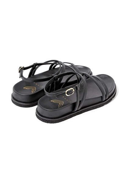RİVUS Leather Band Detailed Flat Sandals - Black