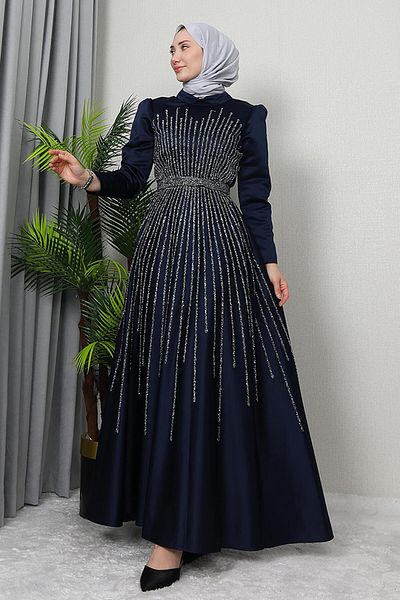 GİZ AGİYİM Βραδινό φόρεμα Navy Blue Hijab Moon