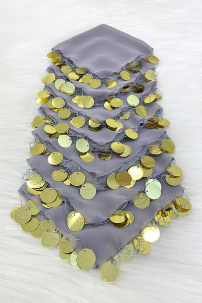 ZEYMERADE Gri Gold Şifon Halay Mendili 1 Adet, Gelin Damat Düğün Kına Sünnet ...