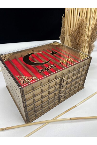 Yaman Hediyelik Kişiye Özel Cam Kapaklı Ahşap Tesbih Koleksiyon Kutusu Tespih Kutusu (60 TESBİHLİK)