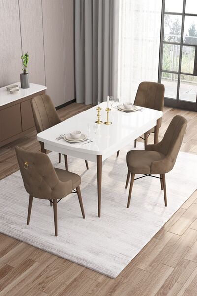 Canisa Concept Are Serisi 80x132 Mdf Açılabilir Beyaz Masa Ceviz Ayak Masa Ta...