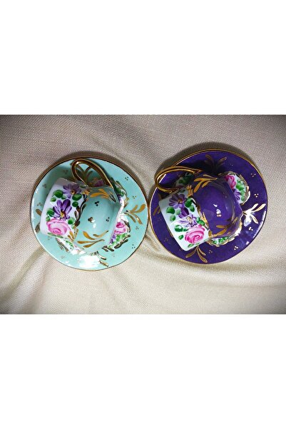 BY.RAYKA PORSELEN El Dekor Saray Porcelain Hand Painting Set of 2 Coffee Cups